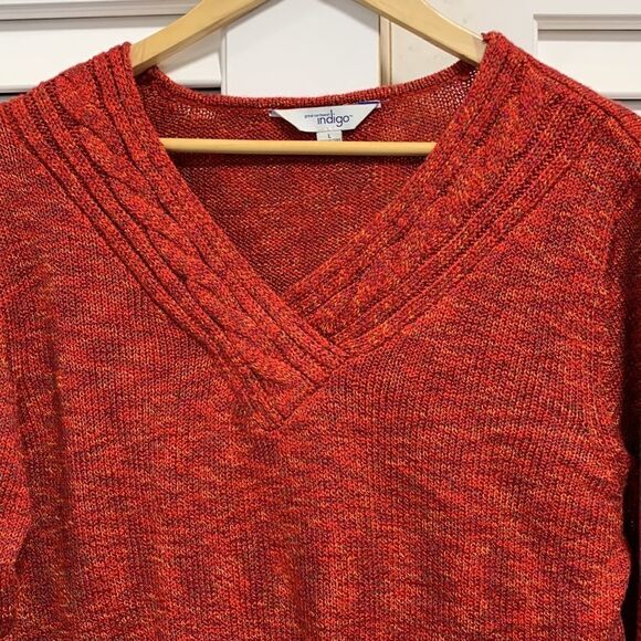 NEW V-Neck Pullover long sleeve Sweater Sienna Maroon Multi color mix Sz L - Picture 5 of 9